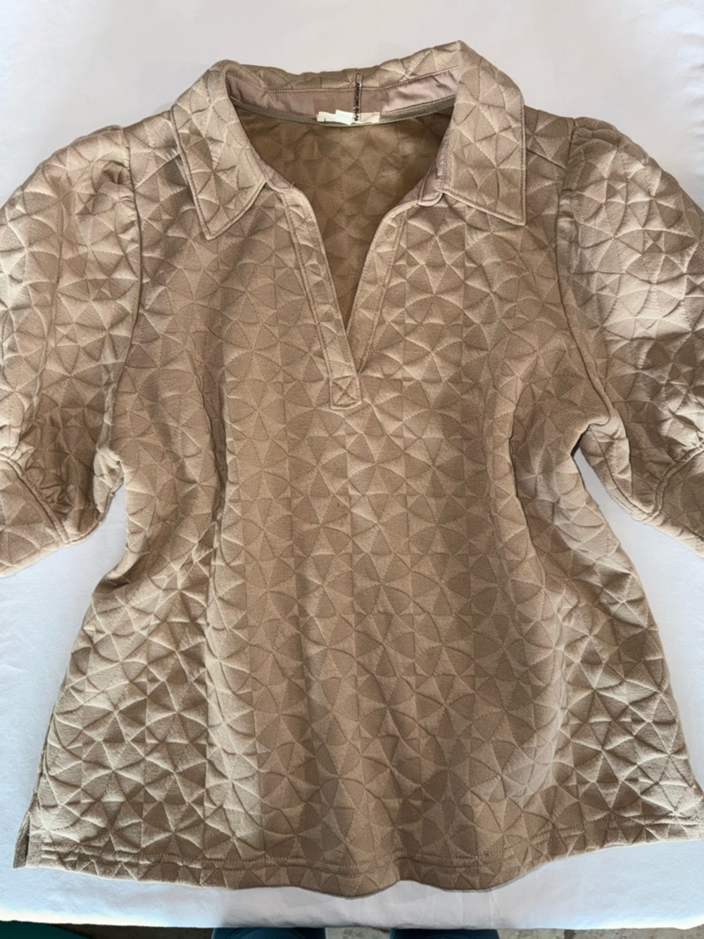 Entro Quilted Pattern Polo Tunic in Taupe M